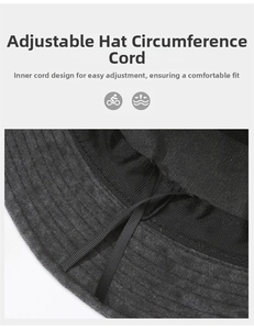 Detail of adjustable inner drawstring and woven texture on a dark grey bucket hat