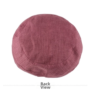 Back view of burgundy newsboy hat showing fine vertical texture and precise stitching