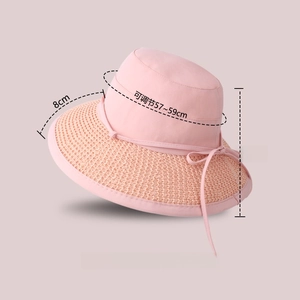 Pink sun hat detail with 8cm brim, 11cm depth, and adjustable 57-59cm head circumference
