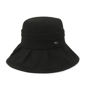 Women's black sun hat with breathable folding design and silver metal logo detail