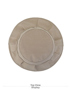 Overhead view of beige cotton bucket hat showing durable twill texture and pleated brim
