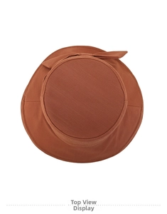 Overhead view showing top structure and bow knot detail of the caramel cotton sun hat