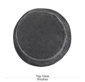 Macro shot of dark grey corduroy bucket hat showing detailed stitching and fabric texture