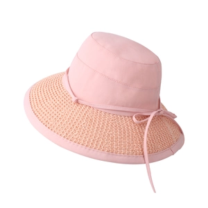 Pink wide brim sun hat for women with bow detail and breathable woven edge design