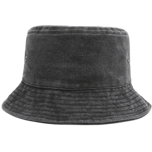 Vintage washed denim bucket hat in charcoal grey with stitching detail and metal eyelets