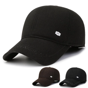 Winter Men Cotton Polyester Jacquard Baseball Cap With Ear Flaps Fleece Lined Warm Duckbill Hat For Elderly Windproof