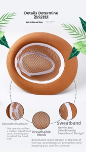 Detail view of breathable mesh sun hat with sweatband and adjustable drawstring