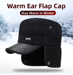 Détail macro de casquette d'hiver avec motif matelassé et protège-oreilles pliables