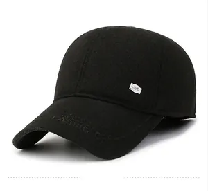 Black winter baseball cap with ear flaps and classic cap embroidery for men
