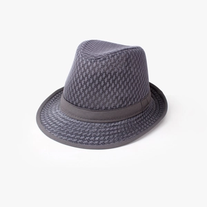 Men's breathable mesh fedora hat in dark grey with wide weave for summer sun protection