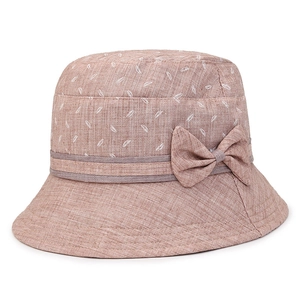 Chapeau d'été pour femmes avec broderie de plumes et décoration de nœud en vieux rose