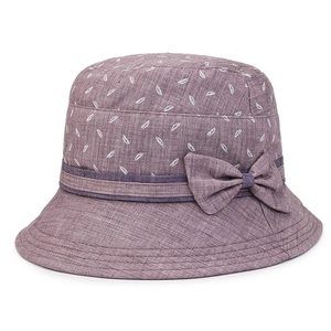 Chapeau de soleil femme en coton violet avec motifs feuilles et nœud élégant