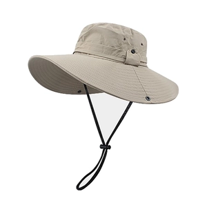 Wide Brim Outdoor Cowboy Bucket Hat For Men Women Polyester Breathable Sun Protection Fishing Hiking Hat With Chin Strap
