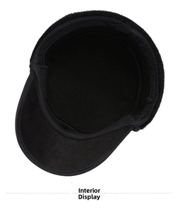 Détail de la doublure intérieure noire et du bord en velours côtelé de la casquette homme