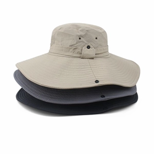 Wide brim sun hat for outdoor hiking and fishing in khaki, dark grey, and black colors