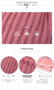 Detailed view of pink knitted hat featuring thick fleece lining and pearl embellishments