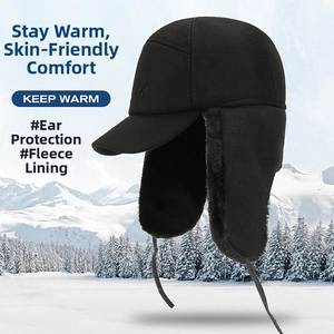 Close-up of winter trapper hat showing plush fleece lining and thick ear flaps