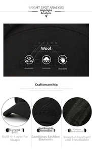 Detail view of winter men's hat with curved brim, embroidery, and breathable cotton sweatband