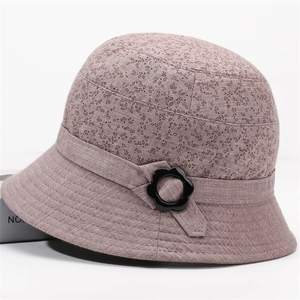 Elegant leaf print cloche hat for women featuring a vintage black floral decorative buckle