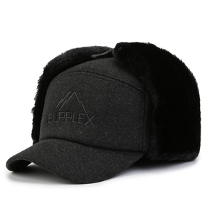 Men's winter trapper hat with fleece lining and faux fur earflaps in dark grey color