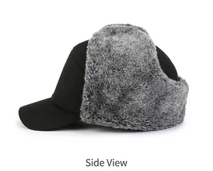 Winter bomber hat for men with warm faux fur ear flaps and thermal fleece lining