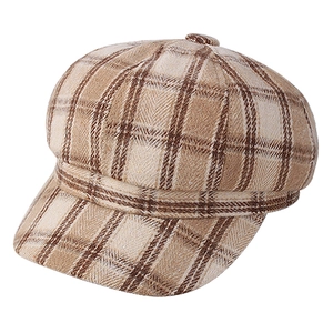 Women Vintage Plaid Newsboy Cap British Style Printed Octagonal Hat For Autumn Winter Fashion Painted Beret Adjustable Warm Hat