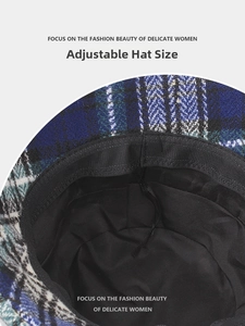 Detail view of adjustable inner strap and plaid wool lining on the winter bucket hat