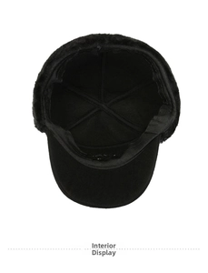 Detail showing the thick faux fur lining and reinforced stitching of a men's winter hat