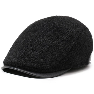 Men's black winter ivy cap with cozy fleece body and premium faux leather brim detail