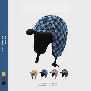 Winter Checkerboard Print Trapper Hat Fleece Lined Warm Bomber Hat Windproof Earflap Cap For Outdoor Snow Sports Men Women