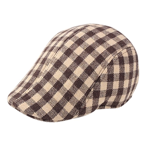 Béret classique style britannique à motif pied-de-poule en tweed marron et café