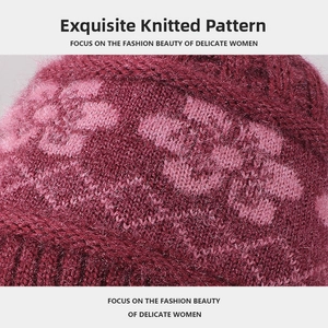 Detailed macro view of the soft jacquard knit pattern and warm velvet lining on the winter hat