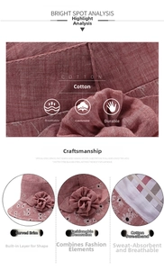 Detail of cotton sun hat with daisy pattern, featuring breathable sweatband and shaped brim