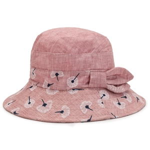 Faltbarer Damen Sonnenhut in Altrosa mit Blumenmuster und eleganter Schleife