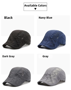 Detail view of breathable mesh panels and color options for men's flat sport caps