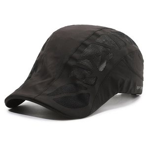 Men's breathable mesh flat cap in black with sports embroidery for elderly fathers