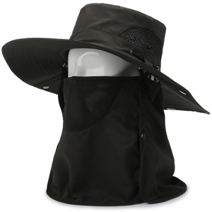 Cappello parasole da uomo con maschera facciale e protezione per il collo anti-UV nero