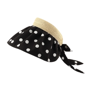 Foldable open top sun hat with polka dot pattern and stylish back bow for women