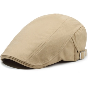 British vintage herringbone newsboy cap in beige with adjustable side metal buckle