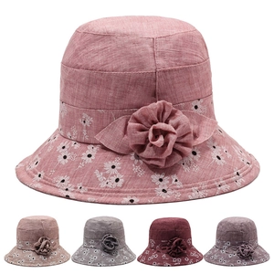 Women Polyester Floral Print Bucket Hat With Large Flower Decor Sunshade UV Protection Foldable Summer Basin Hat For Mothers