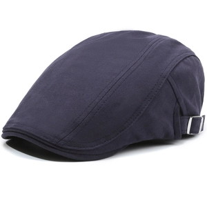Navy blue herringbone ivy cap with vintage British style and side metal adjustment buckle