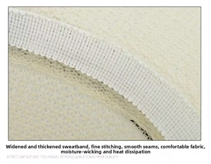 Macro detail of breathable white sweatband with fine stitching on men's knit sun hat