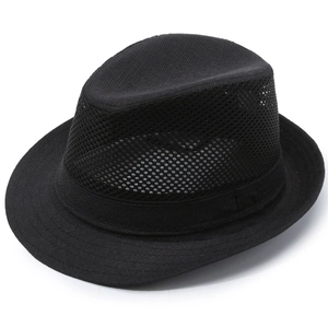 Men's black mesh fedora hat for summer sun protection with breathable crown