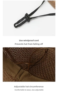 Details des verstellbaren Windschutzbands und des inneren Kordelzugs am Sonnenhut