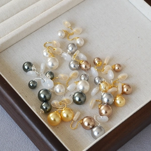 Boucles d'oreilles clips perles rondes multicolores avec coussinets en silicone doux