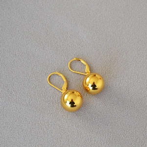 French style hollow gold plated copper ball drop earrings with lever back closures