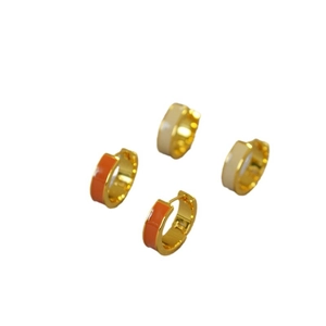 Orecchini a cerchio in ottone dorato e smalto fatti a mano in arancione e bianco set