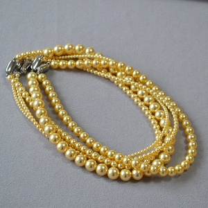 Collier Künstliche Perles Imitation Rondes Or Champagne Élégant Vintage Pour Femmes Avec Fermoir En Acier Inoxydable Poli