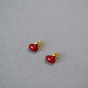 Minimalist red enamel stud earrings with 925 silver needles and gold plated finish