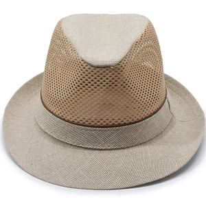 Breathable summer fedora hat for men with mesh side panels and stylish brown band